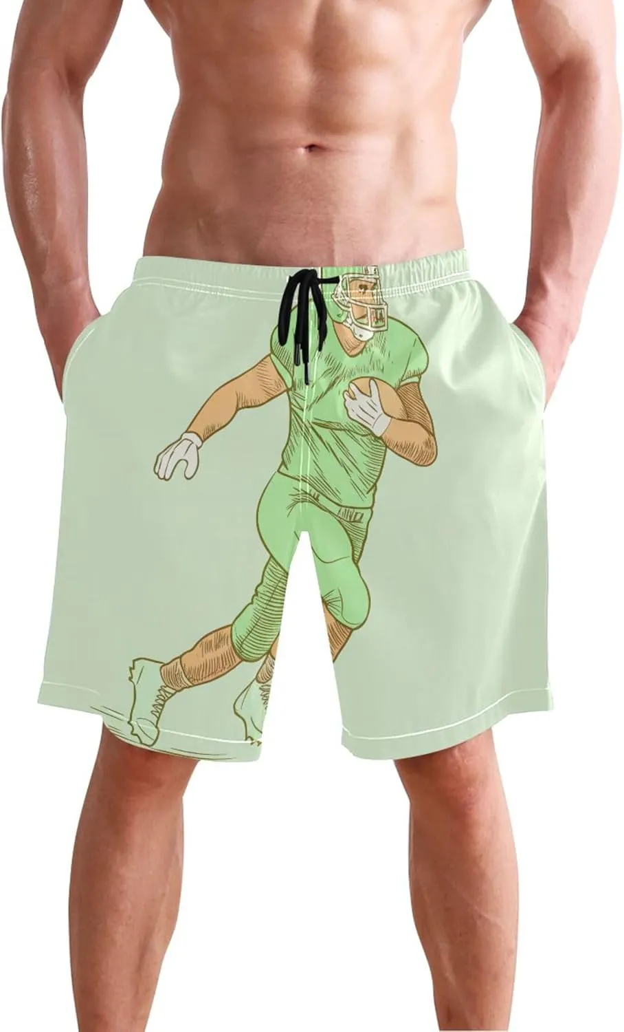 Custom Mens Swim Trunks Funny American Football Player Green Beach Swimming Shorts Bathing Suit Quick Dry S
