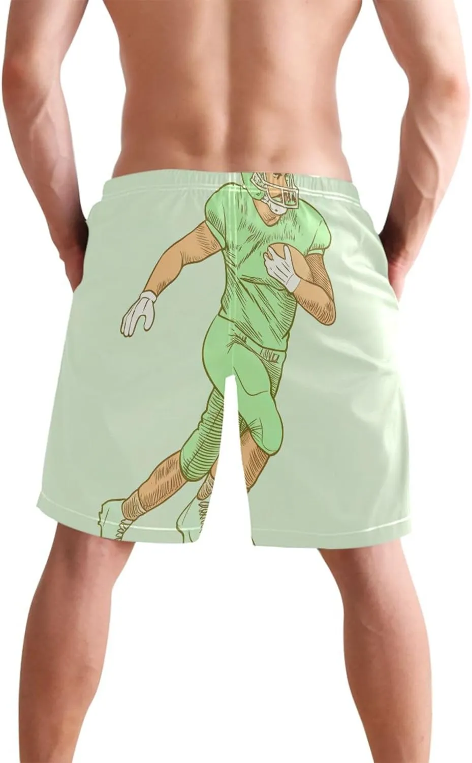 Custom Mens Swim Trunks Funny American Football Player Green Beach Swimming Shorts Bathing Suit Quick Dry S