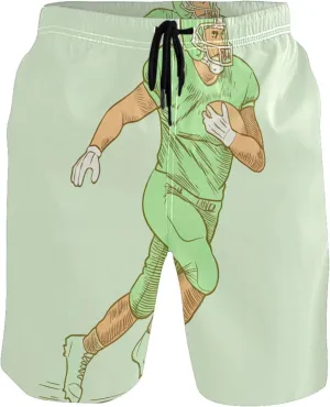 Custom Mens Swim Trunks Funny American Football Player Green Beach Swimming Shorts Bathing Suit Quick Dry S