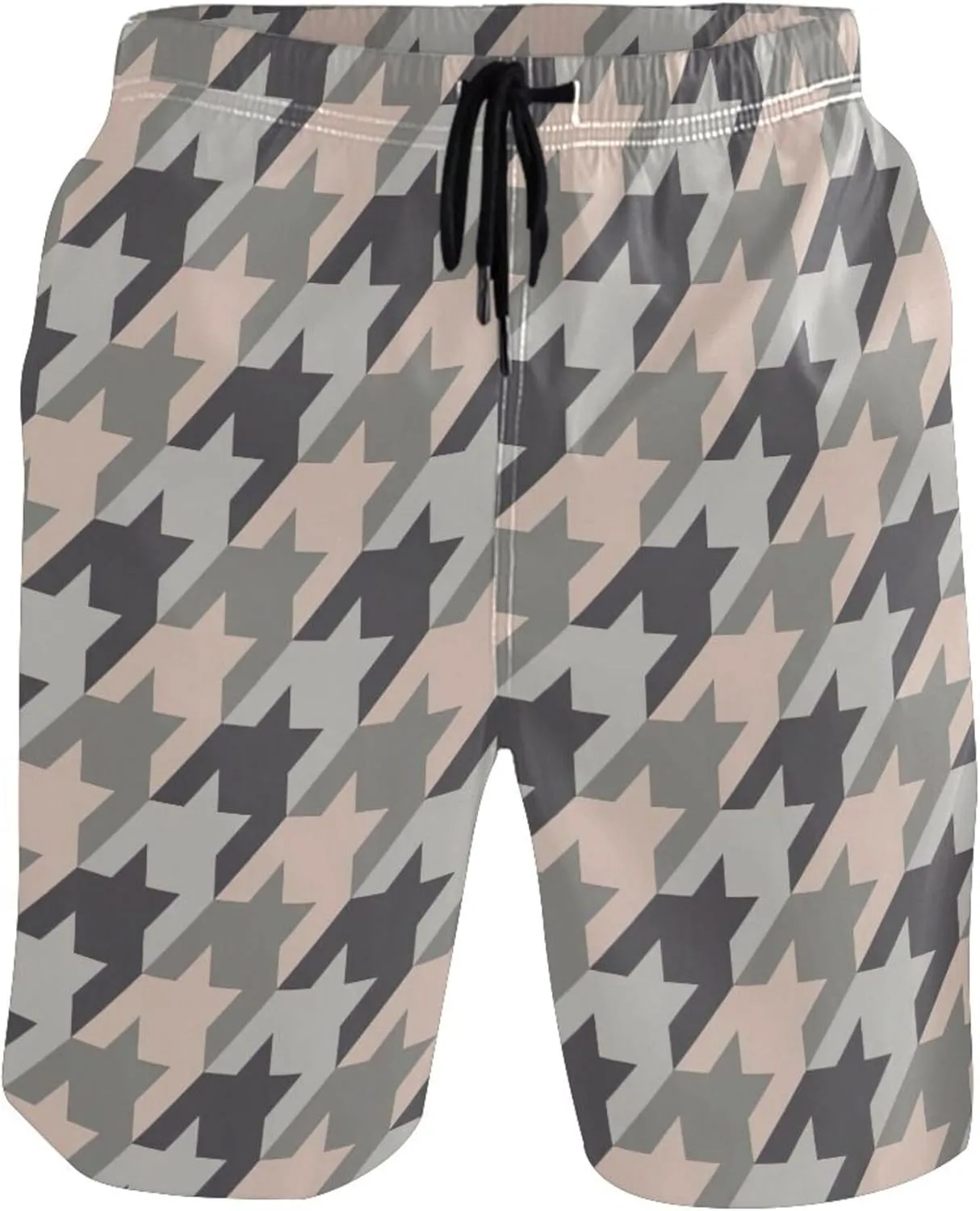 Custom Mens Swim Trunks Funny Houndstooth Taupe Beach Swimming Shorts Swimwear Bathing Suits S