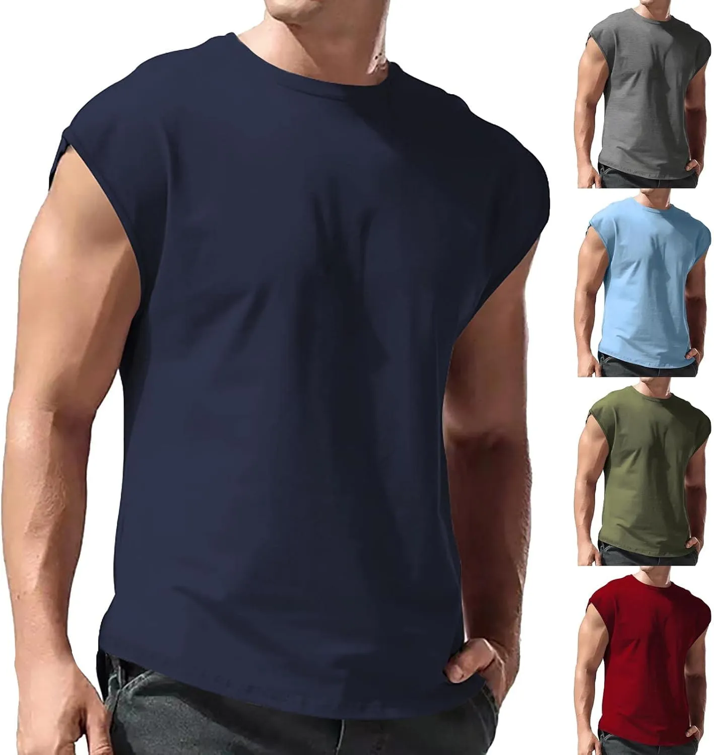 Cut Off Workout Tank Tops for Men Athletic Gym Running Cap Sleeve Muscle Tees Fitness Bodybuilding Sleeveless T Shirts Vests