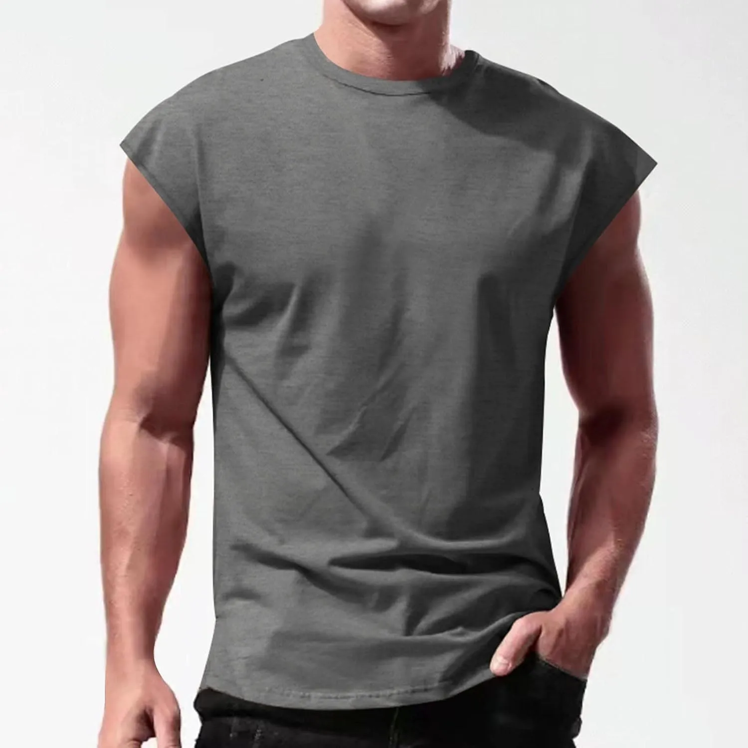 Cut Off Workout Tank Tops for Men Athletic Gym Running Cap Sleeve Muscle Tees Fitness Bodybuilding Sleeveless T Shirts Vests