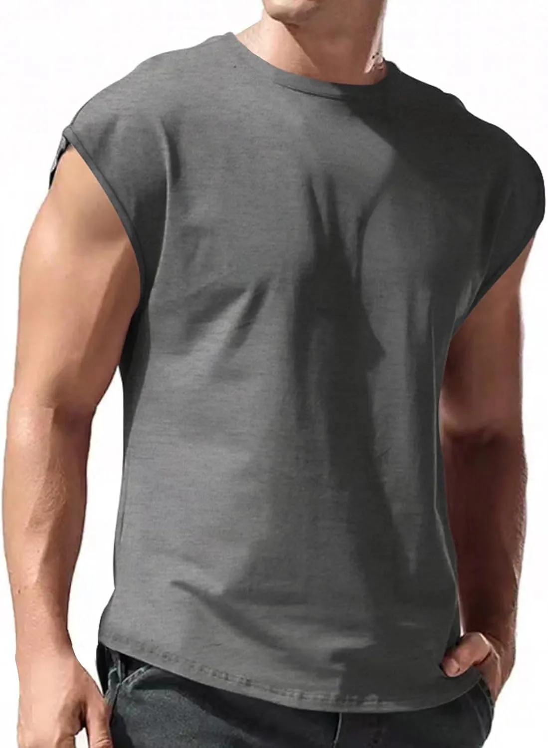 Cut Off Workout Tank Tops for Men Athletic Gym Running Cap Sleeve Muscle Tees Fitness Bodybuilding Sleeveless T Shirts Vests