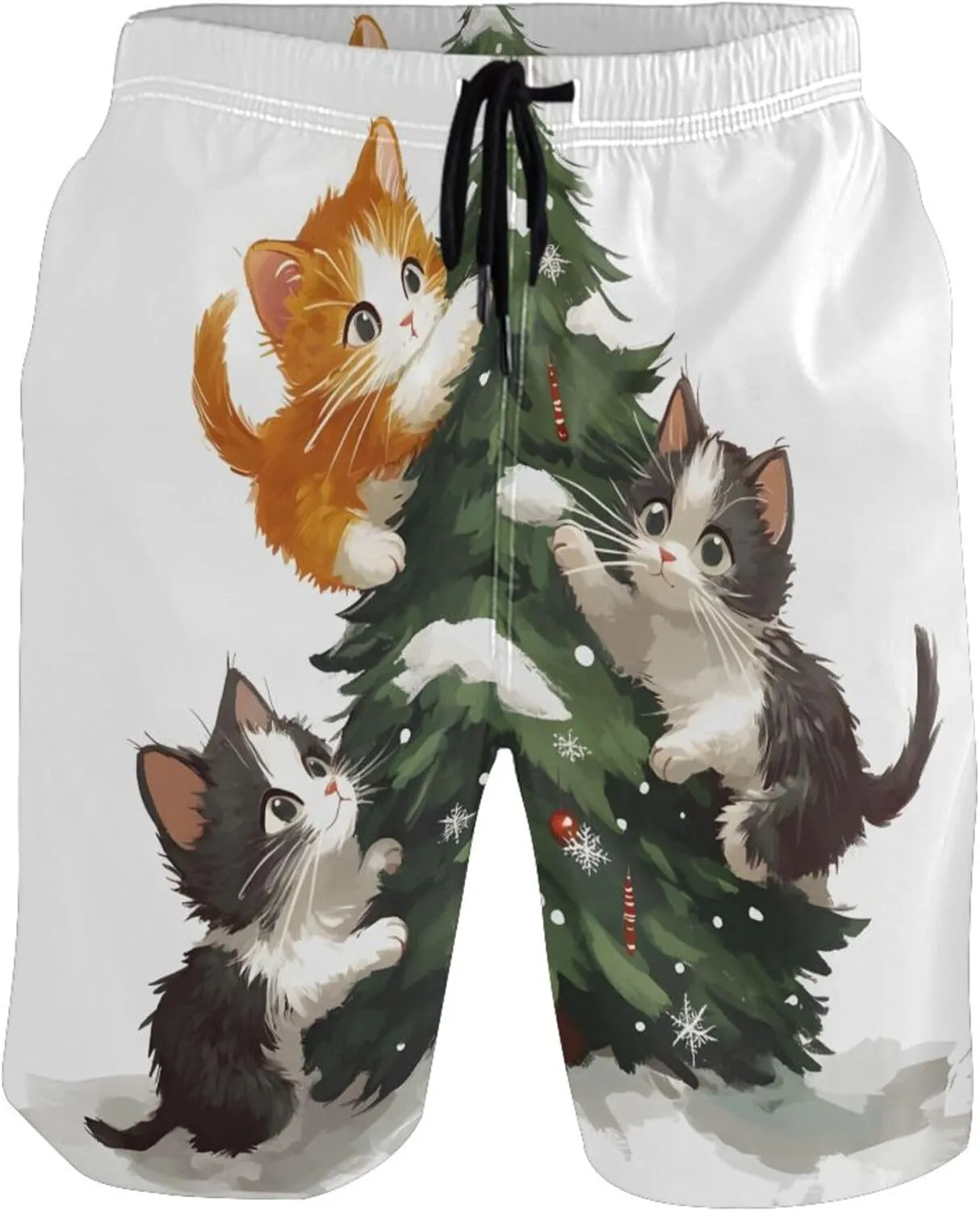 Cute Cats Christmas Tree Men Swim Trunks Funny Quick Dry Bathing Suits Surf Mens Swimming Shorts S