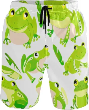 Cute Green Frogs Leafs Board Swimming Shorts Cute Swim Trunks Men Hawaiian Swimwear Quick Dry S