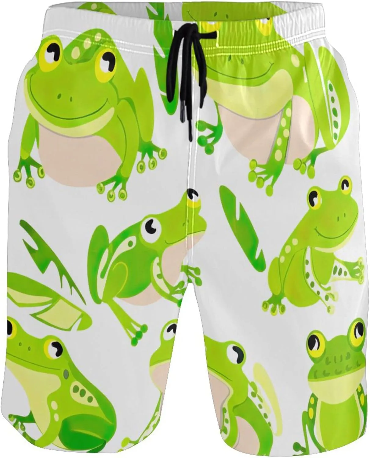 Cute Green Frogs Leafs Board Swimming Shorts Cute Swim Trunks Men Hawaiian Swimwear Quick Dry S