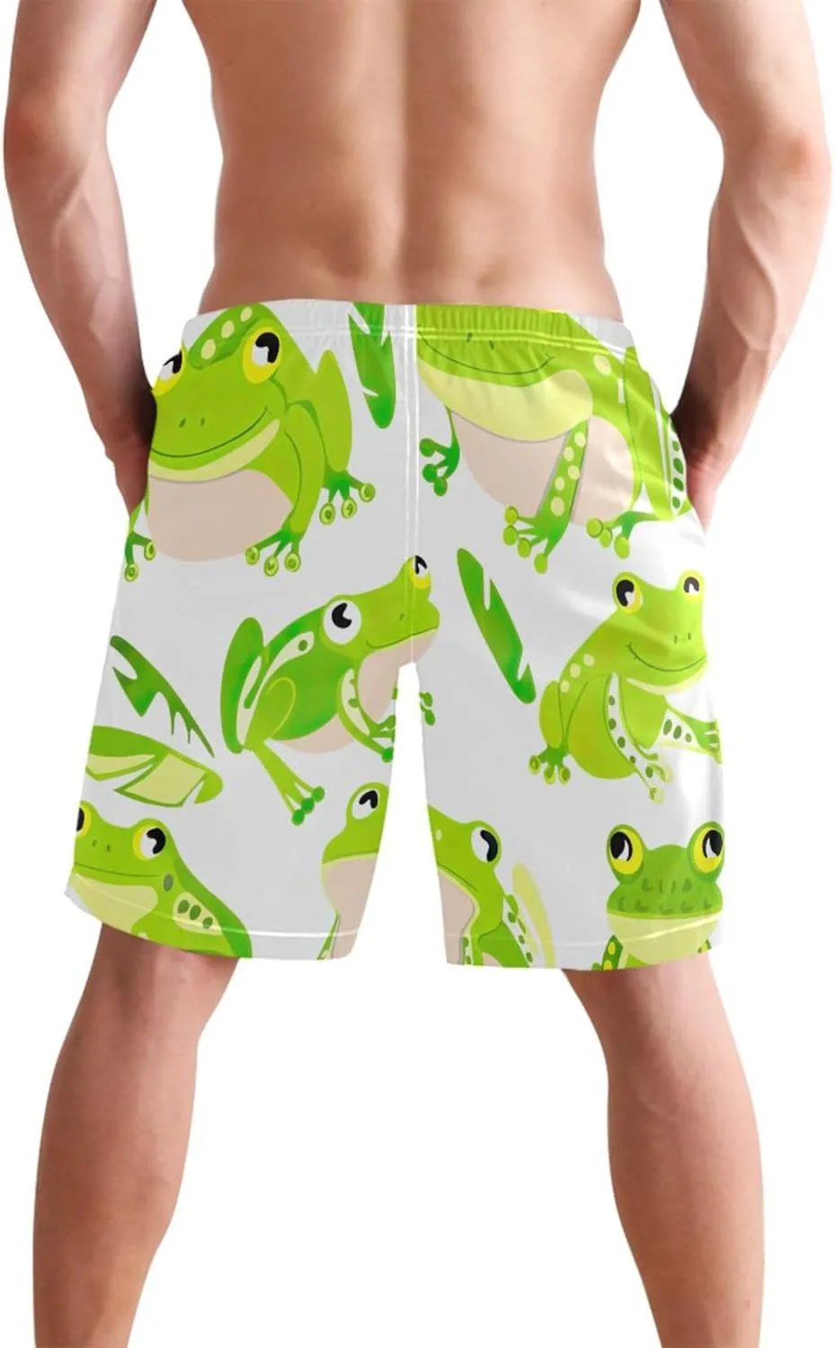 Cute Green Frogs Leafs Board Swimming Shorts Cute Swim Trunks Men Hawaiian Swimwear Quick Dry S