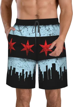 Cute Panda Men'S Swim Shorts Beach Trunks Quick Dry Hawaiian Swimming Shorts with Pockets