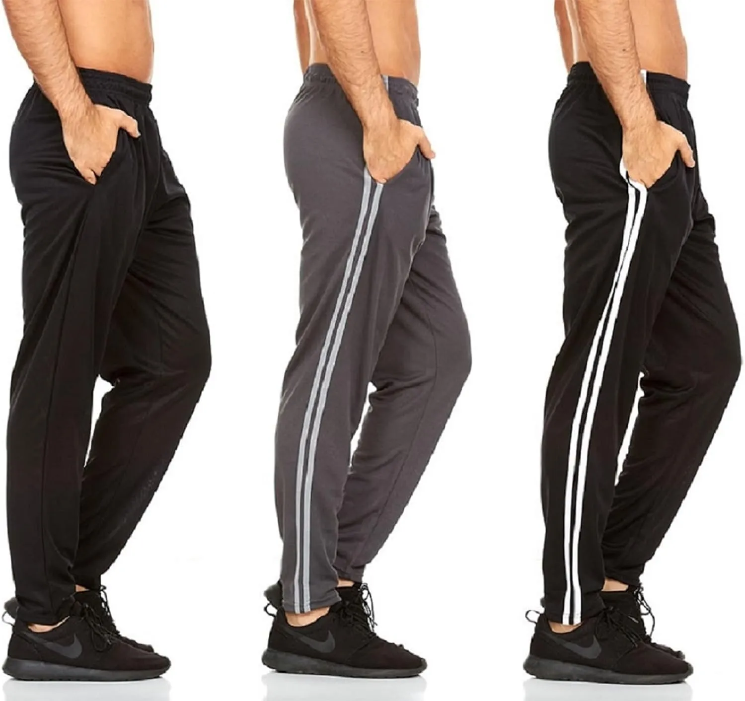 DARESAY 3 Pack: Mens Athletic Pants with Pockets, Mens Sweatpants, Mens Joggers with Pockets (Up to 3XL)