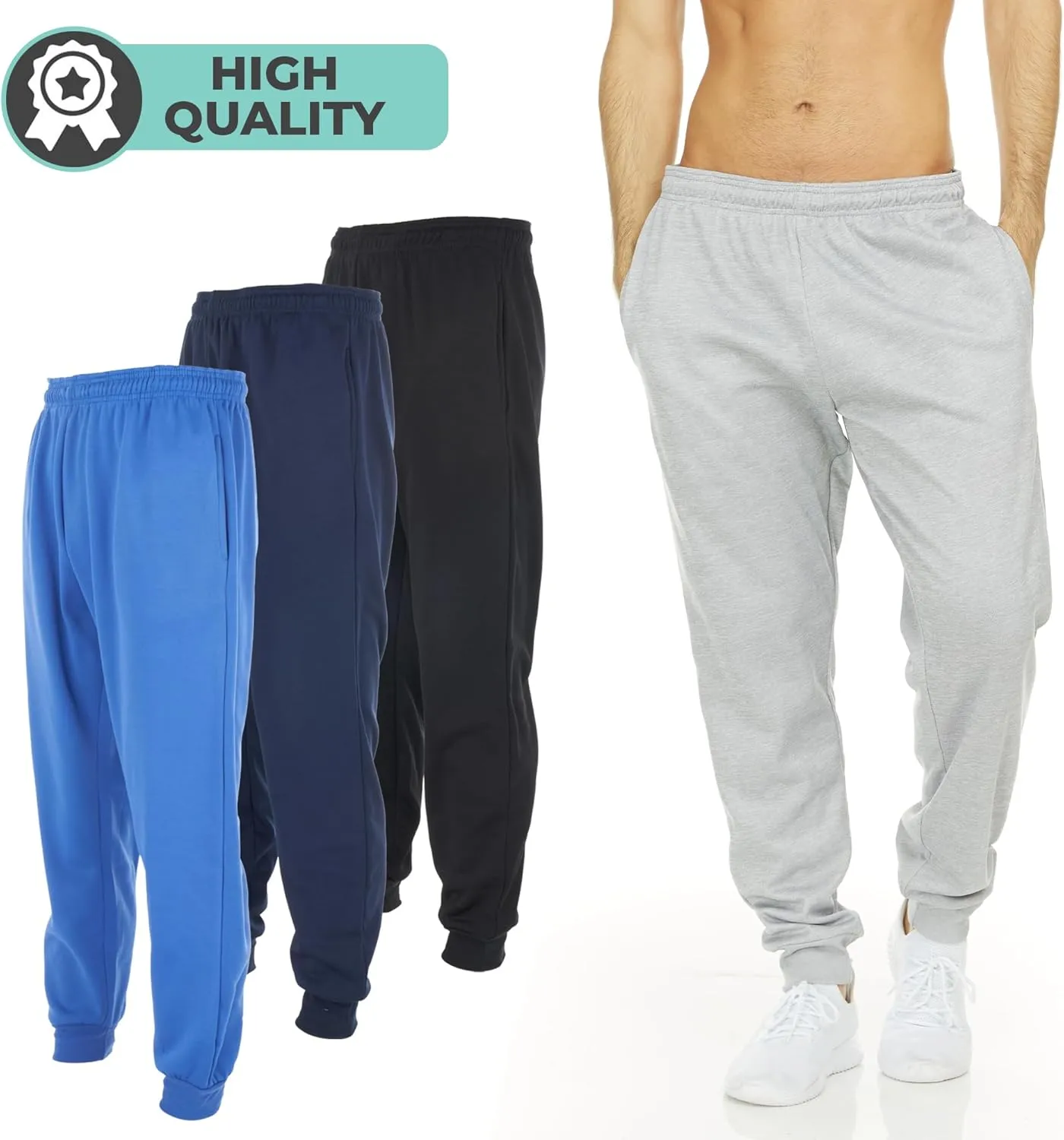 DARESAY 3 Pack: Mens Athletic Pants with Pockets, Mens Sweatpants, Mens Joggers with Pockets (Up to 3XL)