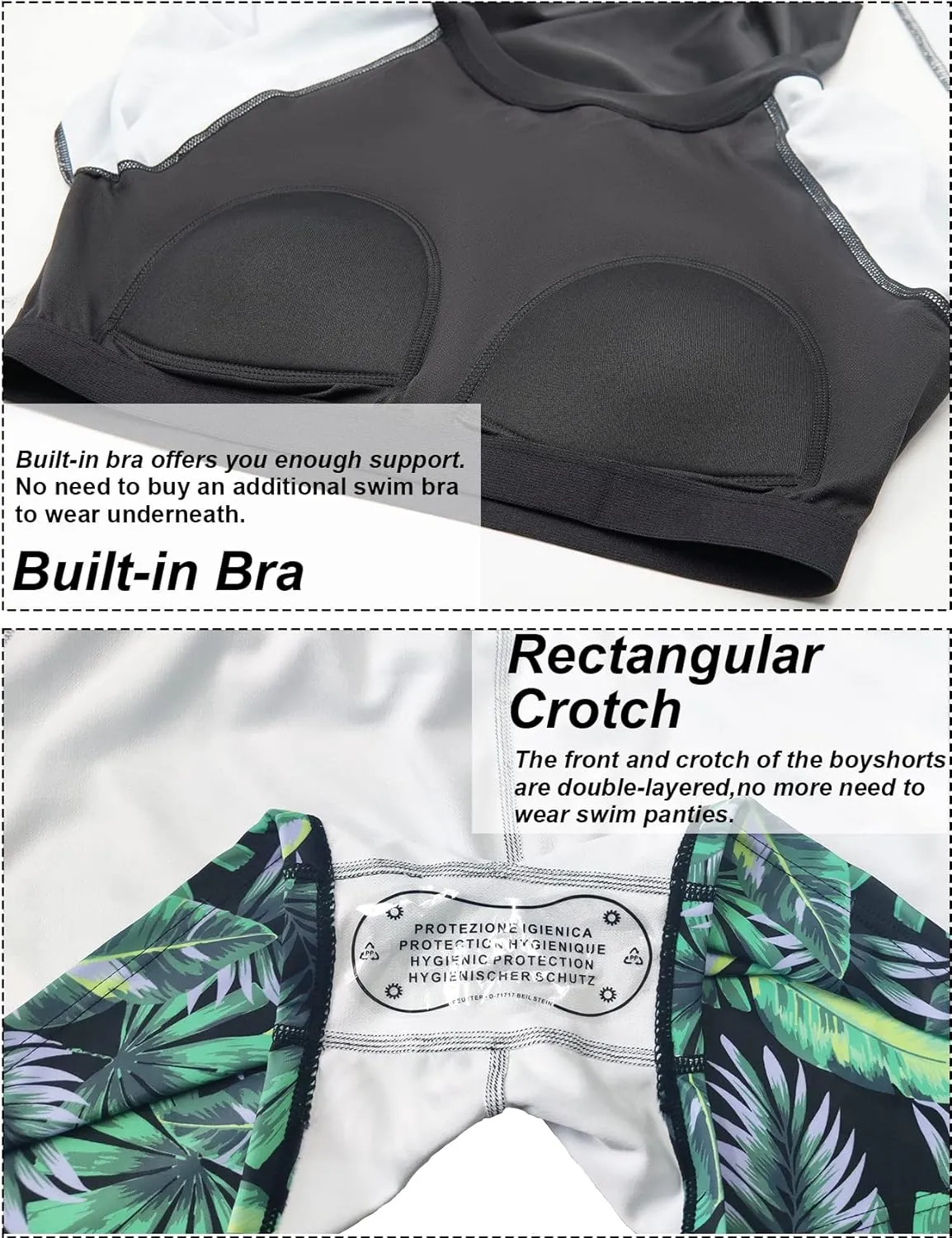 Davena Women 2 Piece Long Sleeve Rash Guard with Built in Bra Swimsuits UPF 50  Swim Shirt with Boyshort Bottom