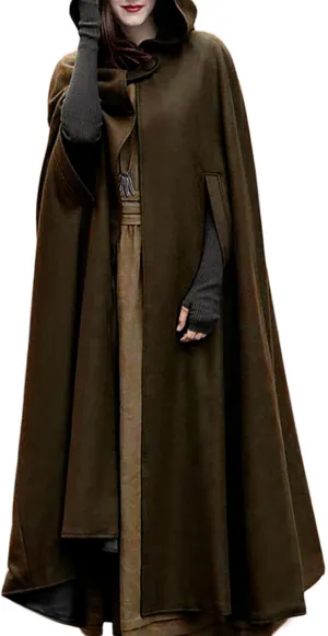 DDAPJ pyju Womens Hooded Open Front Cardigan Wool Blend Long Cape Coat Winter Casual Maxi Cloak Trench Coat Outwear Jacket