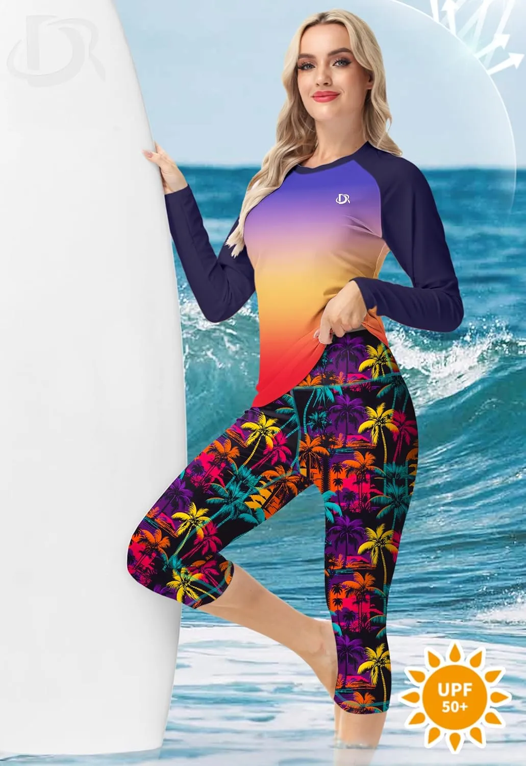 Deerose Women Swim Capris High Waisted Sun Protection UPF 50  Swimming Pants