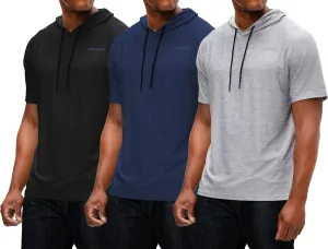 DEVOPS 3 Pack Men's Hoodie Short Sleeve Fishing Hiking Running Workout T-Shirts