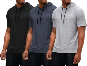 DEVOPS 3 Pack Men's Hoodie Short Sleeve Fishing Hiking Running Workout T-Shirts