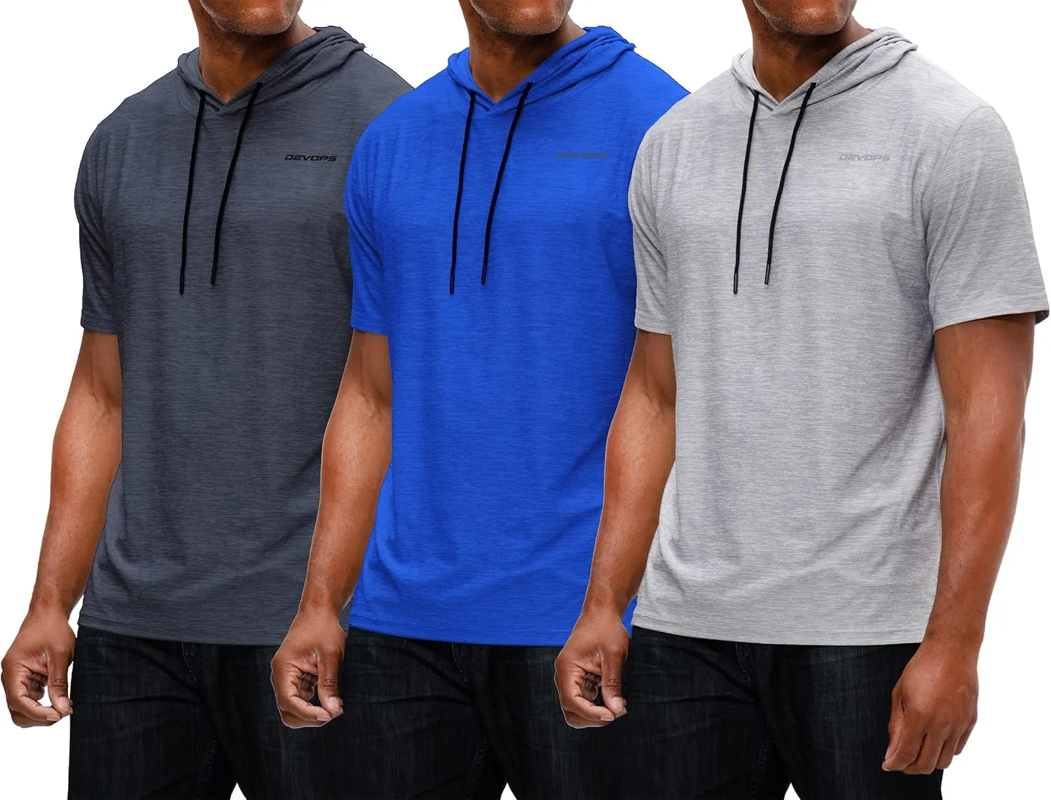 DEVOPS 3 Pack Men's Hoodie Short Sleeve Fishing Hiking Running Workout T-Shirts