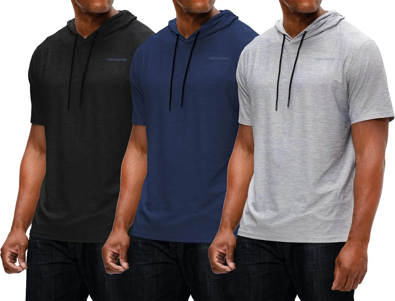 DEVOPS 3 Pack Men's Hoodie Short Sleeve Fishing Hiking Running Workout T-Shirts