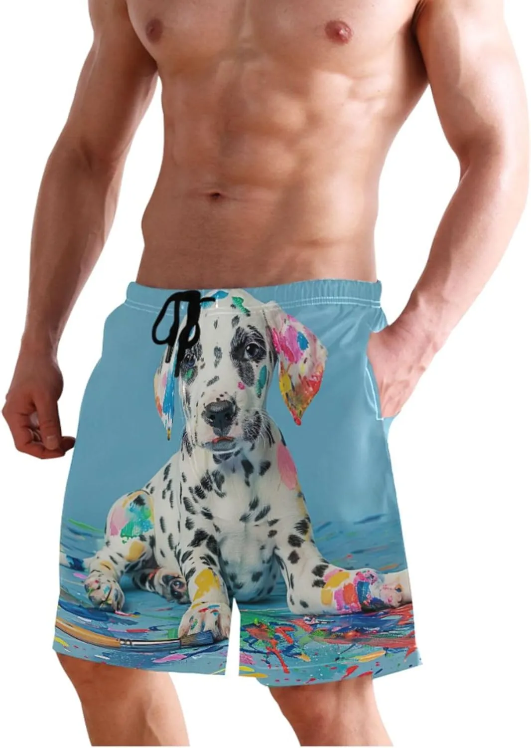Digital Art Howling Wolf Mens Swimming Shorts Cute Swim Trunks Men Hawaiian Swimwear Quick Dry Shorts S