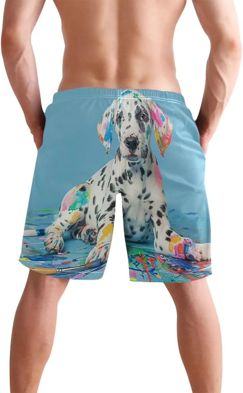 Digital Art Howling Wolf Mens Swimming Shorts Cute Swim Trunks Men Hawaiian Swimwear Quick Dry Shorts S