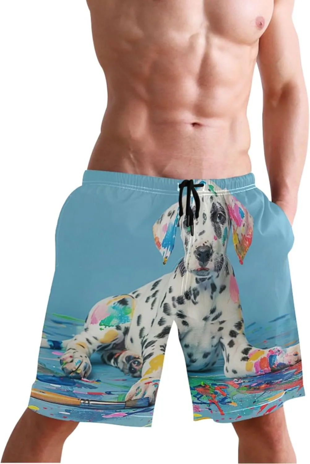 Digital Art Howling Wolf Mens Swimming Shorts Cute Swim Trunks Men Hawaiian Swimwear Quick Dry Shorts S