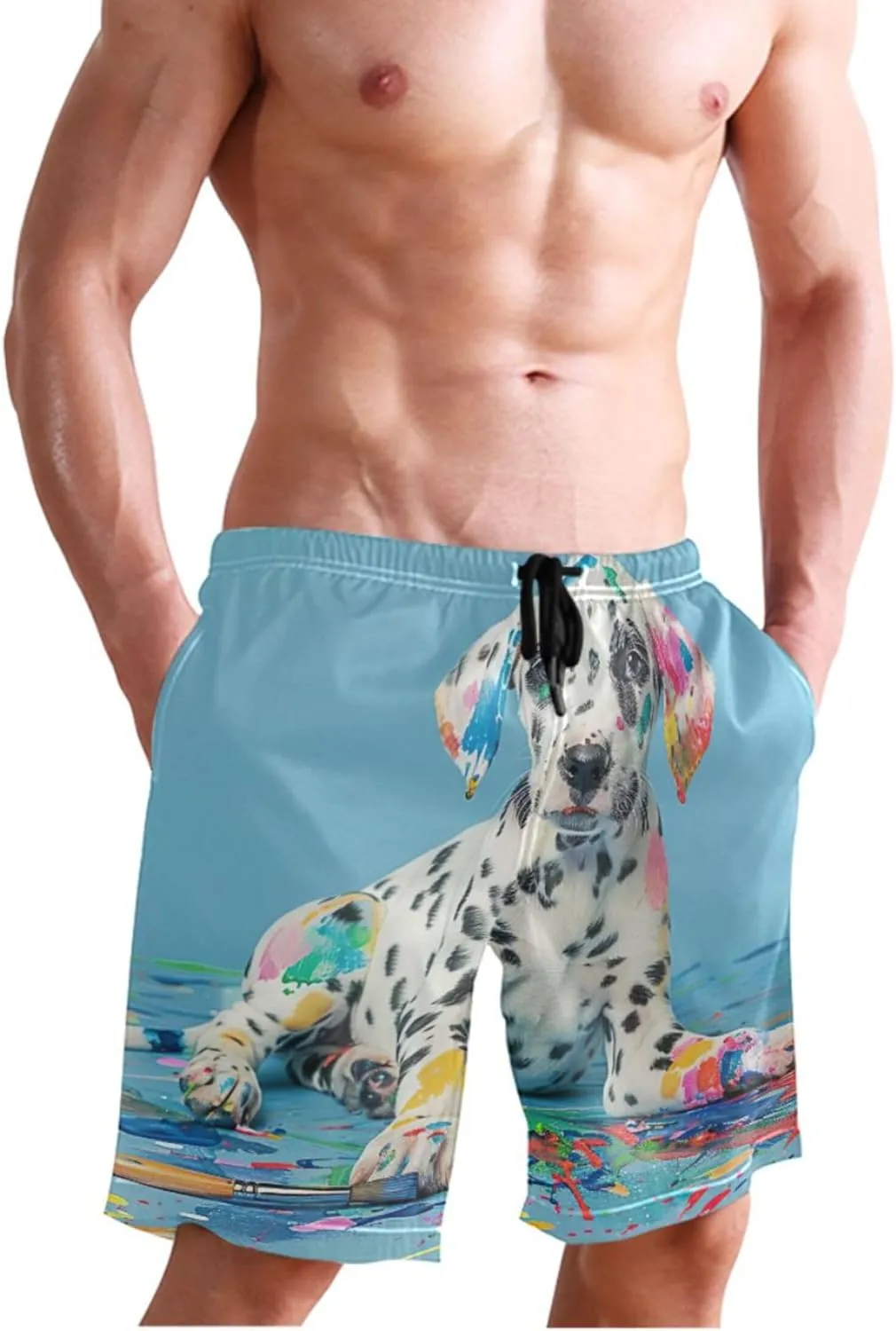 Digital Art Howling Wolf Mens Swimming Shorts Cute Swim Trunks Men Hawaiian Swimwear Quick Dry Shorts S