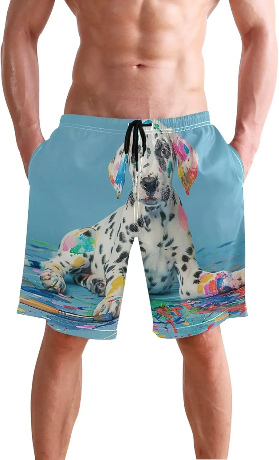 Digital Art Howling Wolf Mens Swimming Shorts Cute Swim Trunks Men Hawaiian Swimwear Quick Dry Shorts S