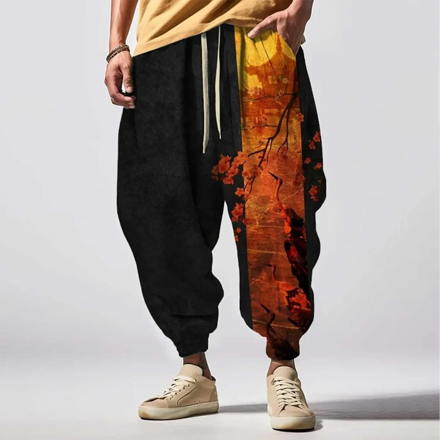 Drawstring Elastic Waist Baggy Sweatpants Trousers Sweatpants Mens Loungg Pants Mens Baggy Pants Samurai