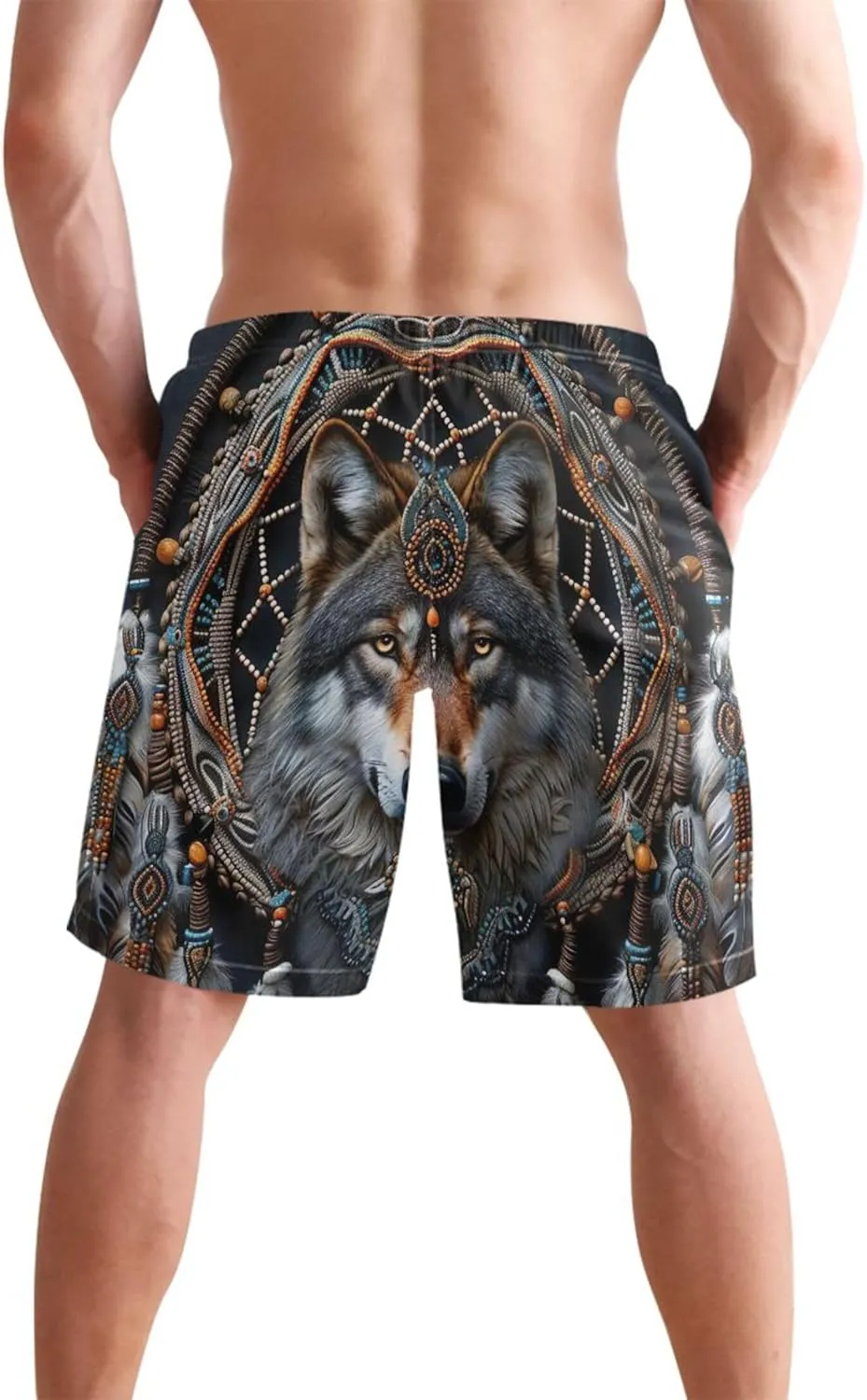 Dream Catcher Wolf Swim Trunks Men Cute Swimwear Quick Dry Surf Mens Swimming Shorts S