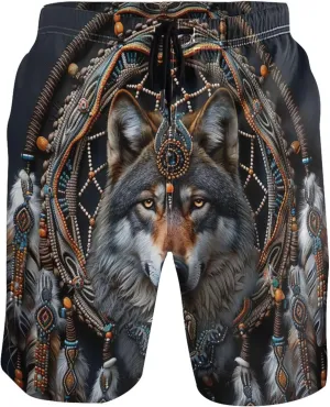 Dream Catcher Wolf Swim Trunks Men Cute Swimwear Quick Dry Surf Mens Swimming Shorts S