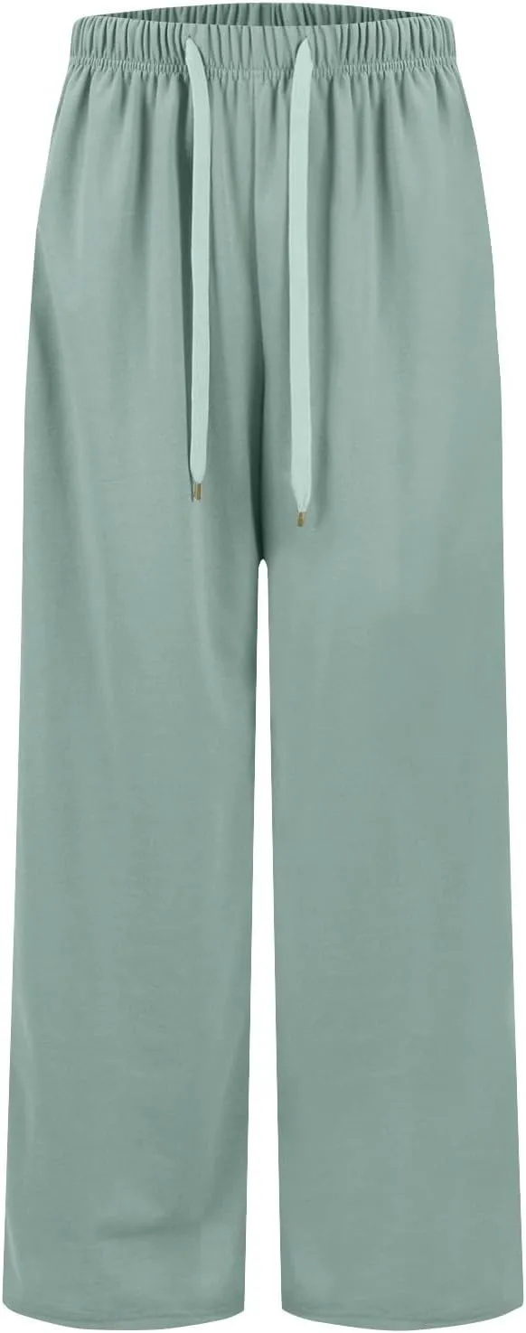 fanmpghleoo Wide Leg Sweatpants Women Baggy Drawstring High Waisted Joggers with Pockets Lightweight Casual Comfy Sweat Pants