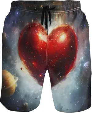 Fantasy Cosmic Heart Universe Glow Board Swimming Shorts Mens Swim Trunks Funny Hawaiian Swimwear Bathing Suit S