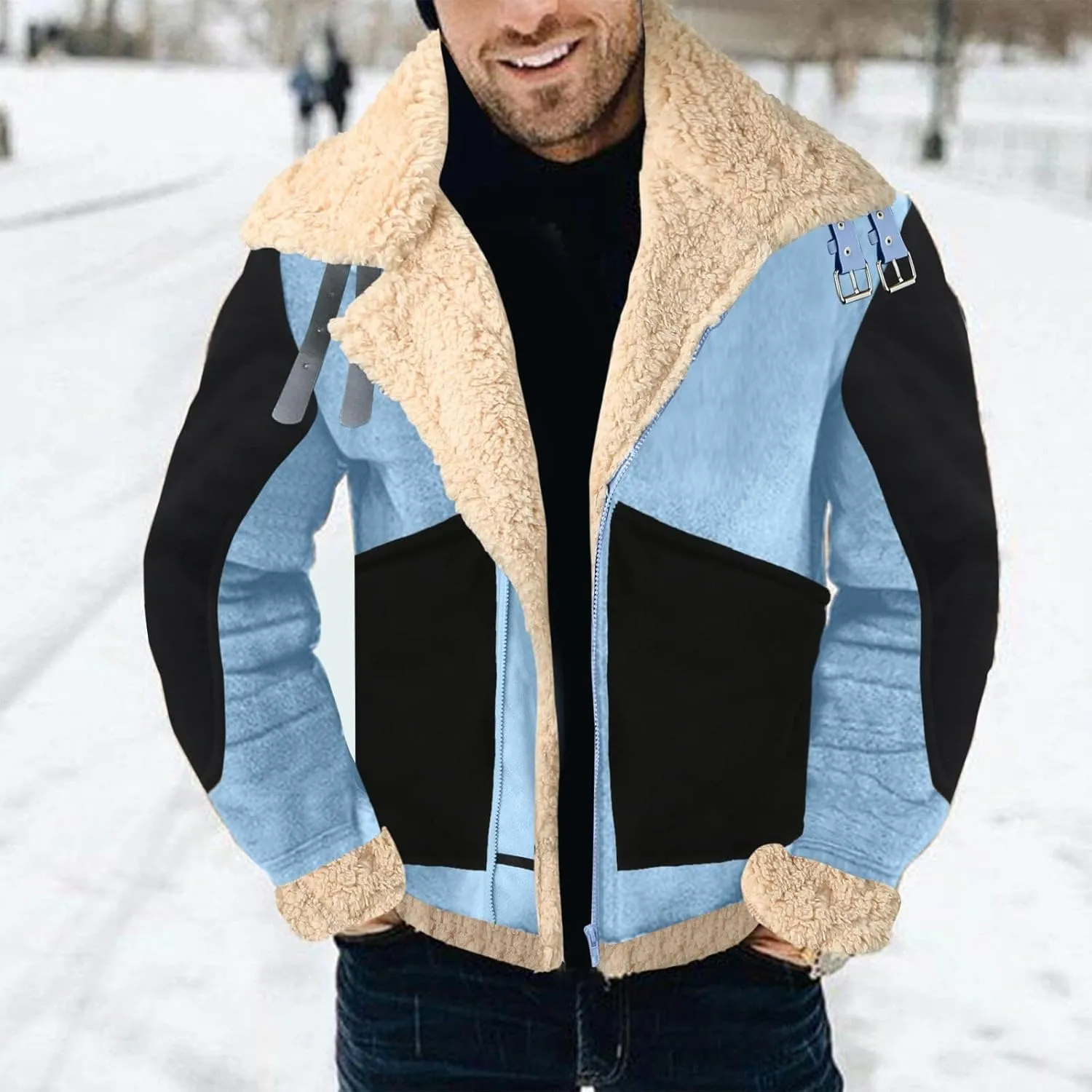 Faux Fur Coat Men Fleece Sherpa Lined Jacket Aviator Bomber Jackets Shearling Sheepskin Leather Flight Jacket for Men