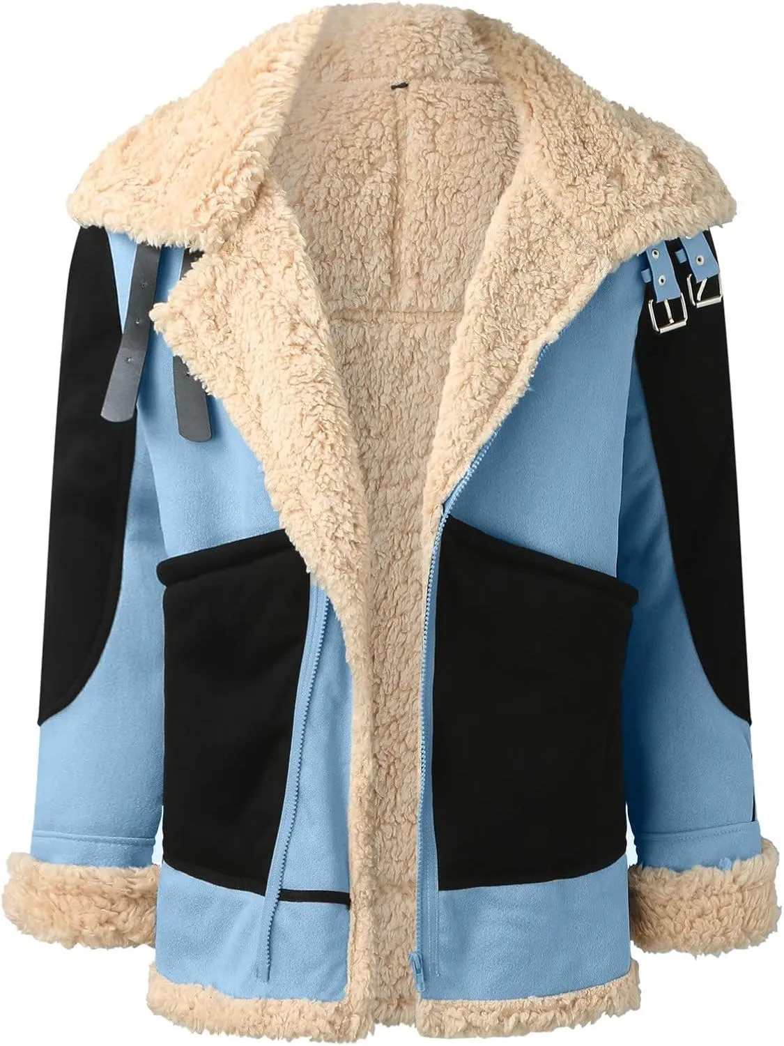 Faux Fur Coat Men Fleece Sherpa Lined Jacket Aviator Bomber Jackets Shearling Sheepskin Leather Flight Jacket for Men