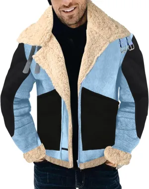 Faux Fur Coat Men Fleece Sherpa Lined Jacket Aviator Bomber Jackets Shearling Sheepskin Leather Flight Jacket for Men