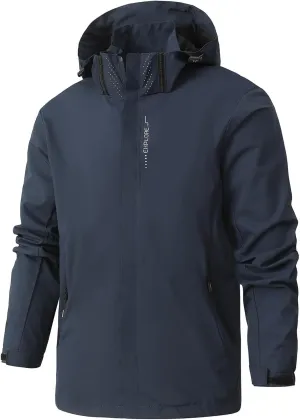 Finelylove Mens Rain Jacket Waterproof Windproof Outdoor Softshell Wind Breaker Hiking Raincoats With Detachable Hood