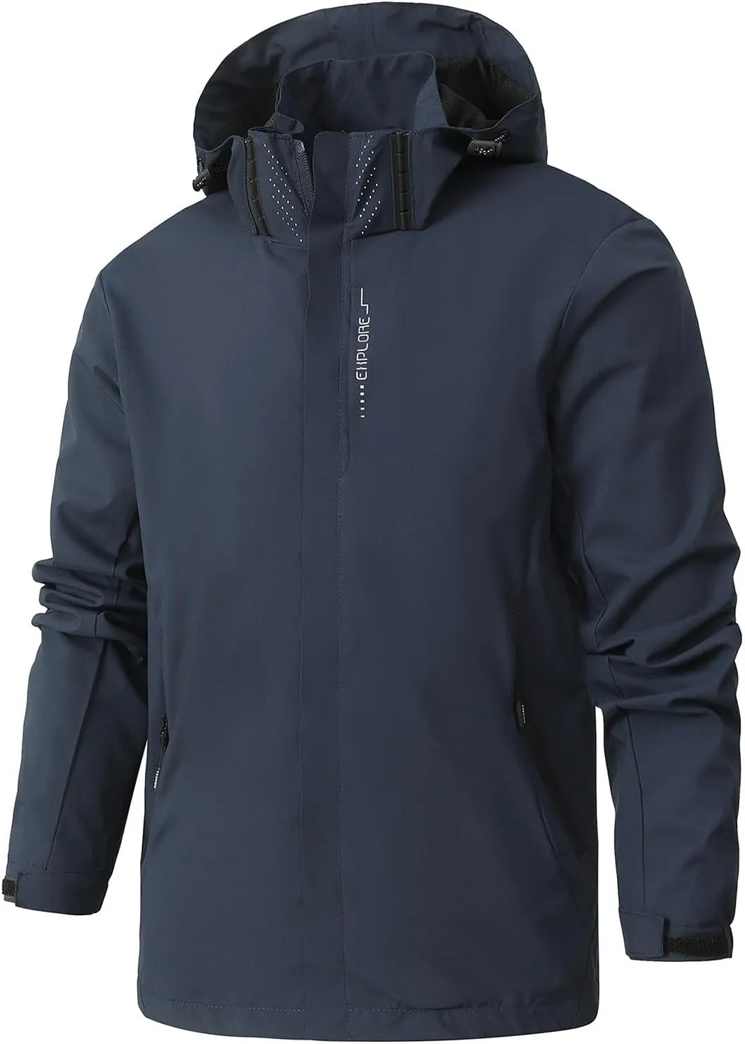 Finelylove Mens Rain Jacket Waterproof Windproof Outdoor Softshell Wind Breaker Hiking Raincoats With Detachable Hood