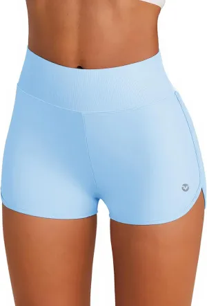 Fisoew Womens High Waisted Yoga Shorts Tummy Control Cotton Athletic Workout Running Shorts