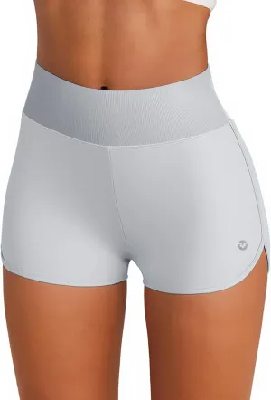 Fisoew Womens High Waisted Yoga Shorts Tummy Control Cotton Athletic Workout Running Shorts