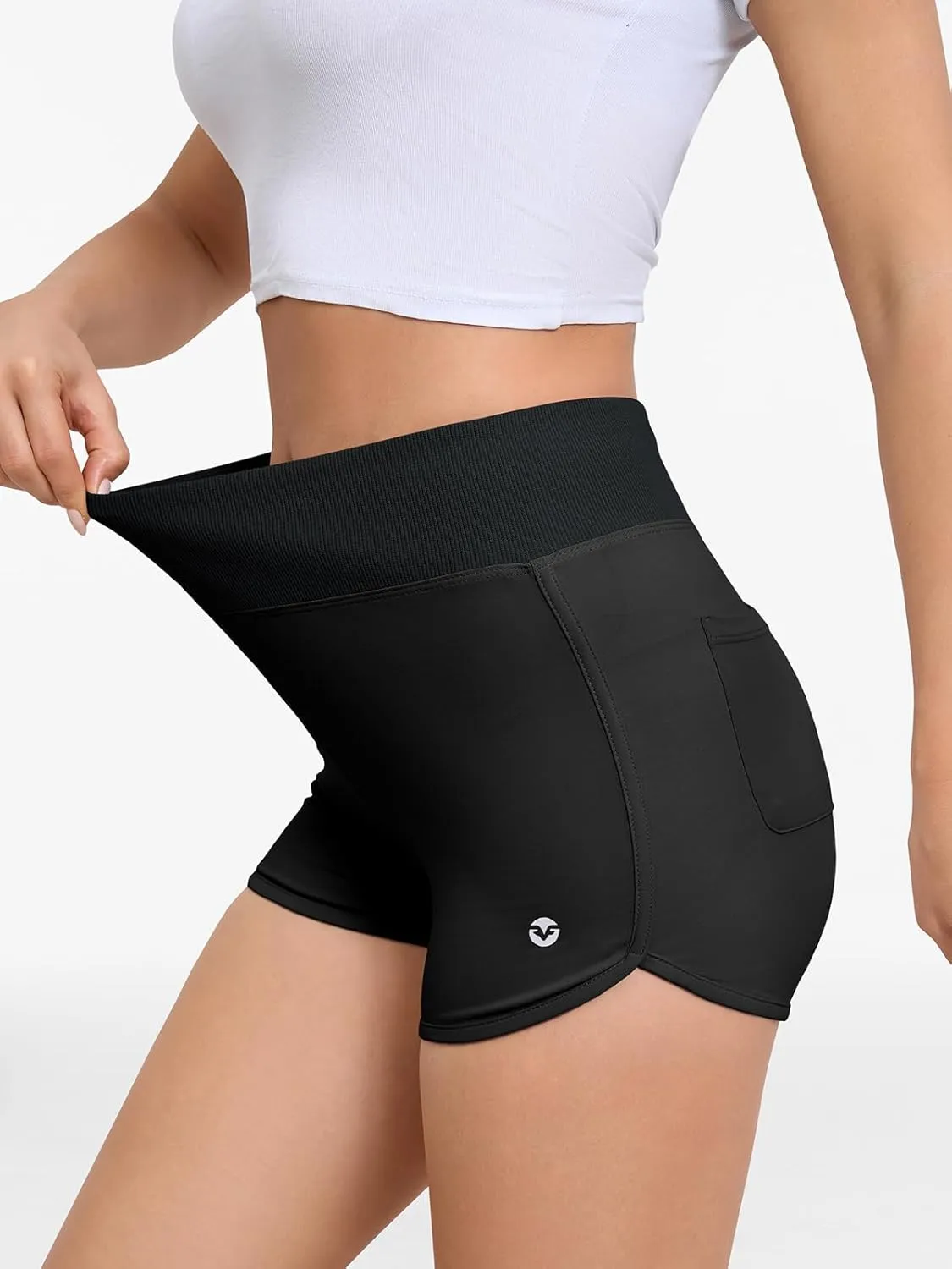 Fisoew Womens High Waisted Yoga Shorts Tummy Control Cotton Athletic Workout Running Shorts