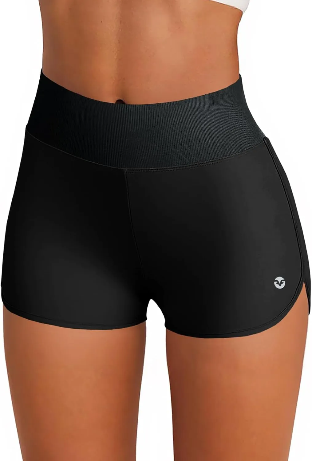 Fisoew Womens High Waisted Yoga Shorts Tummy Control Cotton Athletic Workout Running Shorts