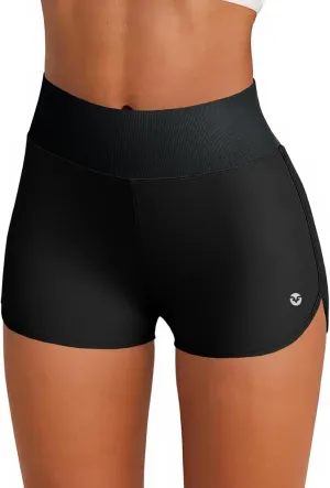 Fisoew Womens High Waisted Yoga Shorts Tummy Control Cotton Athletic Workout Running Shorts