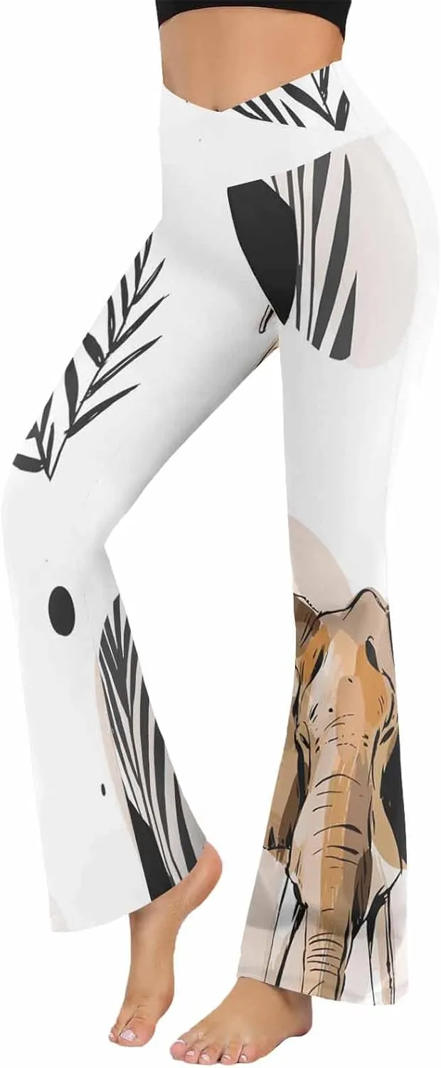 Flair Leggings Abstract Geometric Art Printing Crossover High Waisted Bootcut Yoga Leggings-Flare Workout Gym Leggings