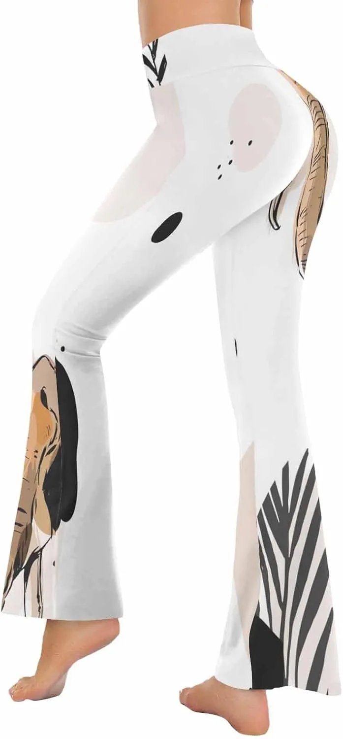 Flair Leggings Abstract Geometric Art Printing Crossover High Waisted Bootcut Yoga Leggings-Flare Workout Gym Leggings