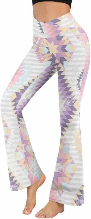 Flair Leggings Abstract Geometric Art Printing Crossover High Waisted Bootcut Yoga Leggings-Flare Workout Gym Leggings