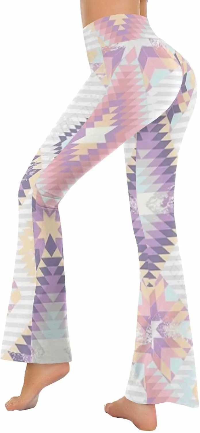 Flair Leggings Abstract Geometric Art Printing Crossover High Waisted Bootcut Yoga Leggings-Flare Workout Gym Leggings