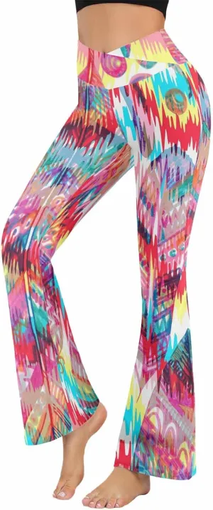 Flair Leggings Abstract Geometric Art Printing Crossover High Waisted Bootcut Yoga Leggings-Flare Workout Gym Leggings