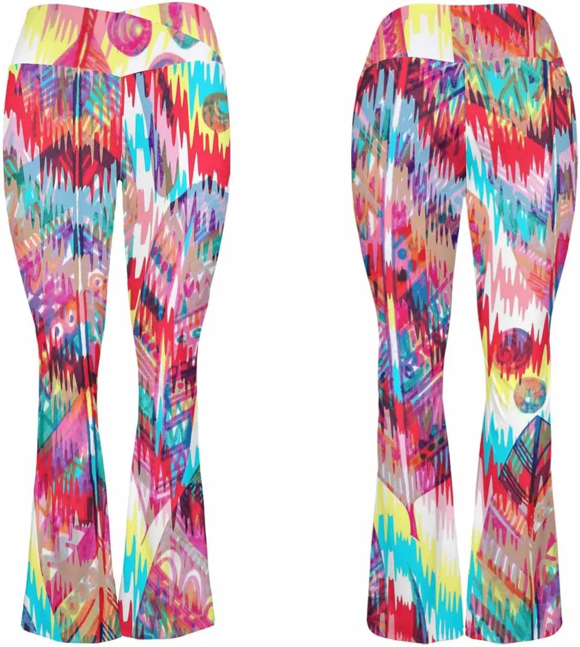 Flair Leggings Abstract Geometric Art Printing Crossover High Waisted Bootcut Yoga Leggings-Flare Workout Gym Leggings