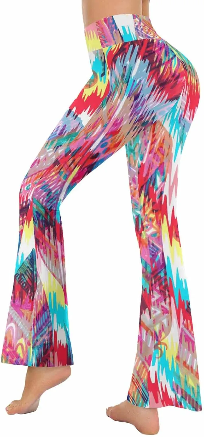 Flair Leggings Abstract Geometric Art Printing Crossover High Waisted Bootcut Yoga Leggings-Flare Workout Gym Leggings
