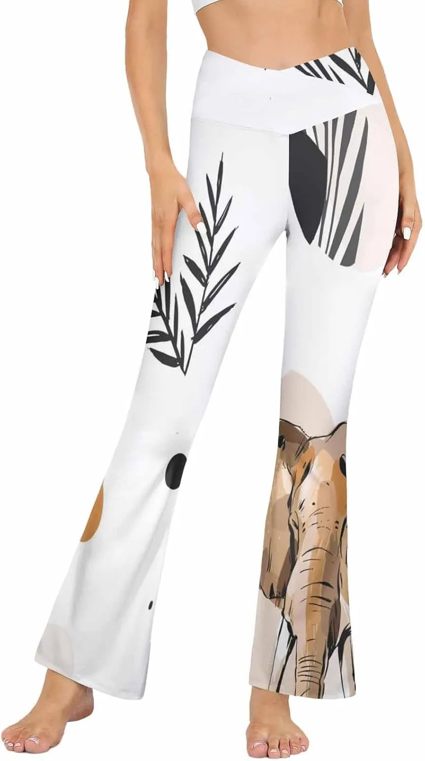 Flair Leggings Abstract Geometric Art Printing Crossover High Waisted Bootcut Yoga Leggings-Flare Workout Gym Leggings