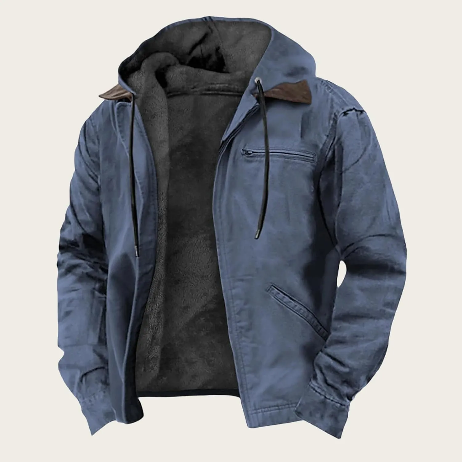 Fleece Hoodies for Men Sherpa Lined Hooded Thermal Jacket Tactical Military Cargo Jacket Full-Zip Sweatshirt Warm Coats